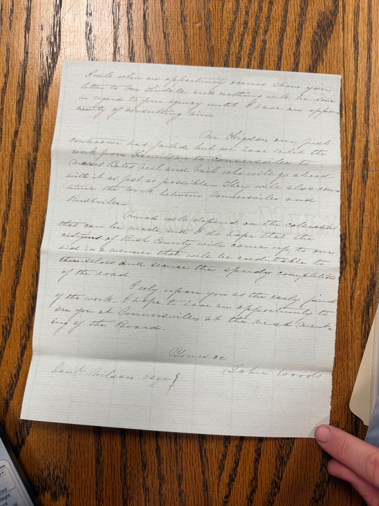 John Woods railroad letter second page with signature