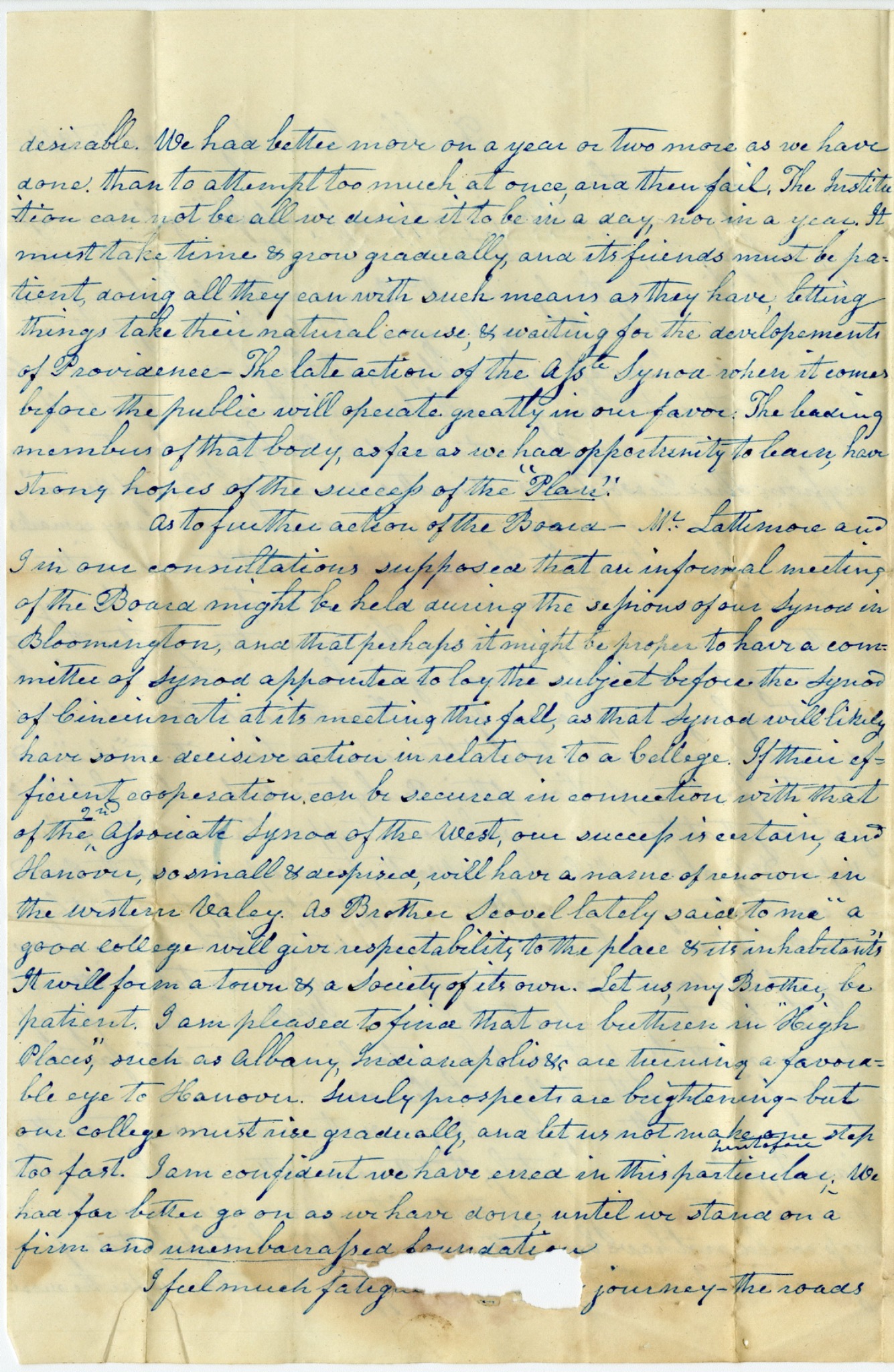 Manuscript page from David Monfort's 1846 letter to John Finley Crowe
