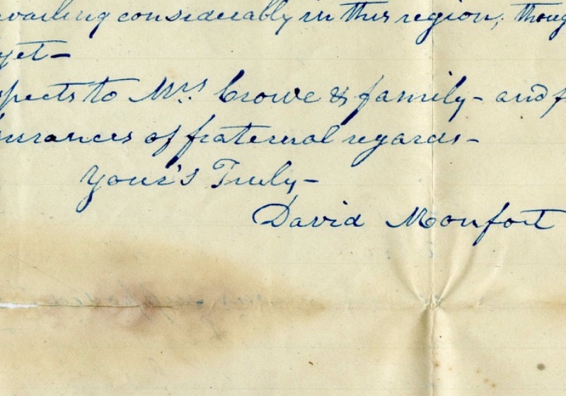 Signature of Rev. David Monfort from an 1846 letter to Rev. John Finley Crowe