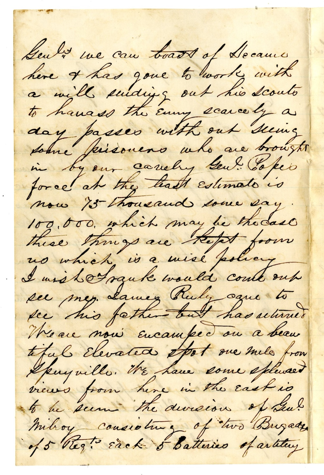 Page 1 of Elias Riggs Monfort letter dated July 27, 1862