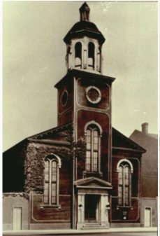 Historic view of First Presbyterian Church on Front Street in Hamilton