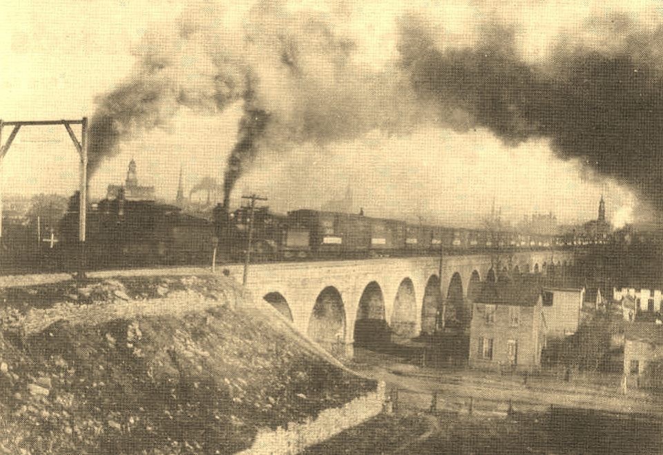 Historic train crossing Hamilton railroad masonry arches