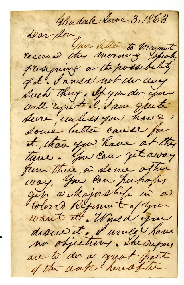 Page 1 of Joseph Glass Monfort letter to Elias dated June 3, 1863